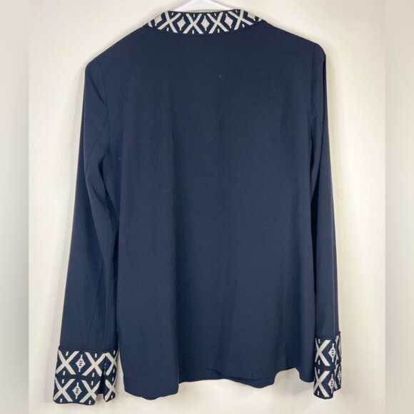 TORY BURCH ARIANA‎ V Neck Tunic with Taping Blouse Embroidered Knit Trim Size 4 - Picture 6 of 16